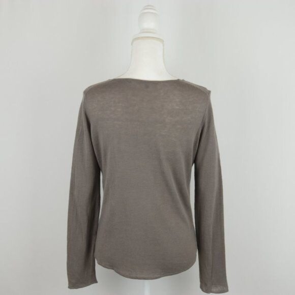 Vince Women's Small Gray Linen Blend V-Neck Lightweight Tight Knit Sweater - Picture 3 of 7